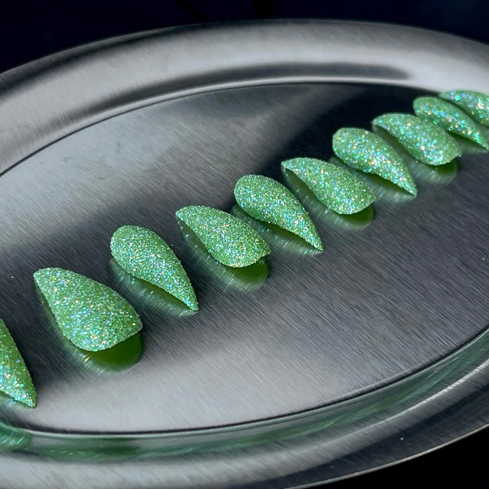 Emerald Stardust - Green Glitter Handmade Dragon Press-On Nails