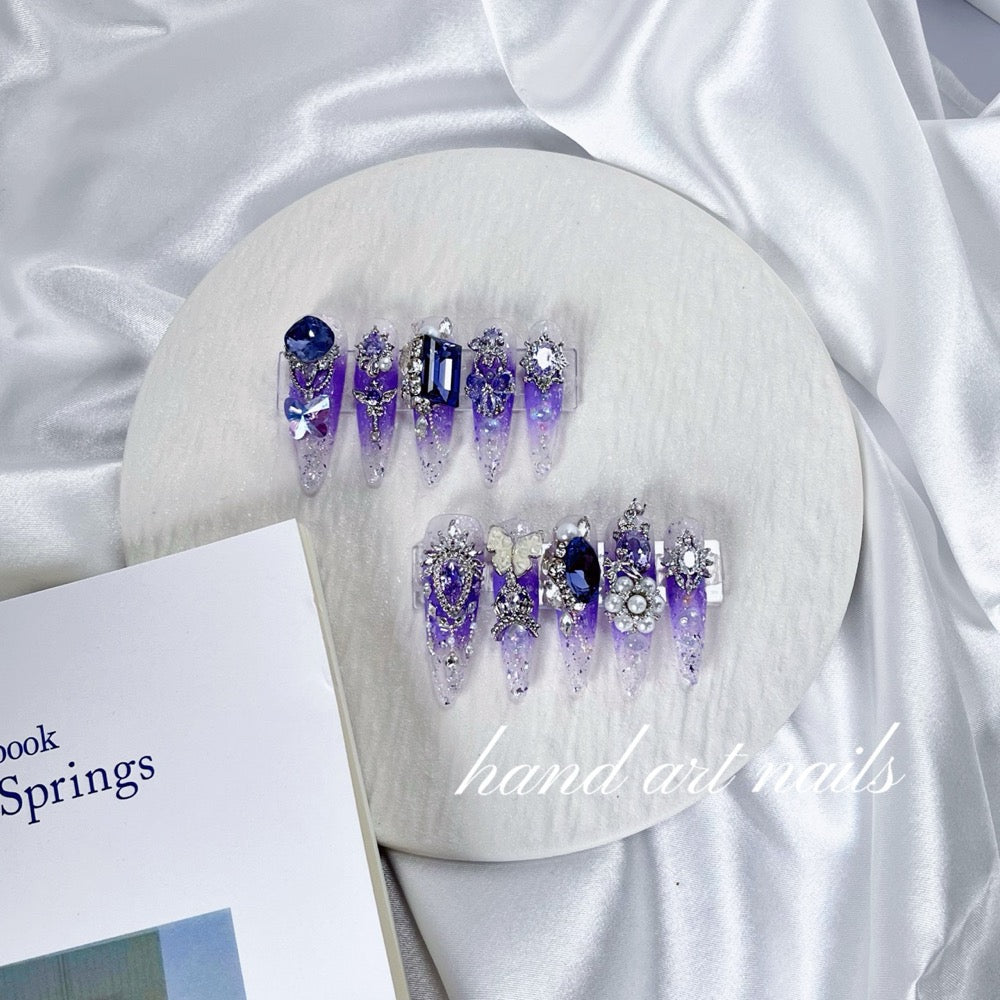 Amethyst Galaxy Crystal Handmade Press On Nails