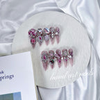 Rose Pink Crystal Armor Handmade Press On Nails