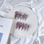 Rose Pink Crystal Armor Handmade Press On Nails