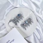 Silver Ice Blue Rhinestone Handmade Press On Nails