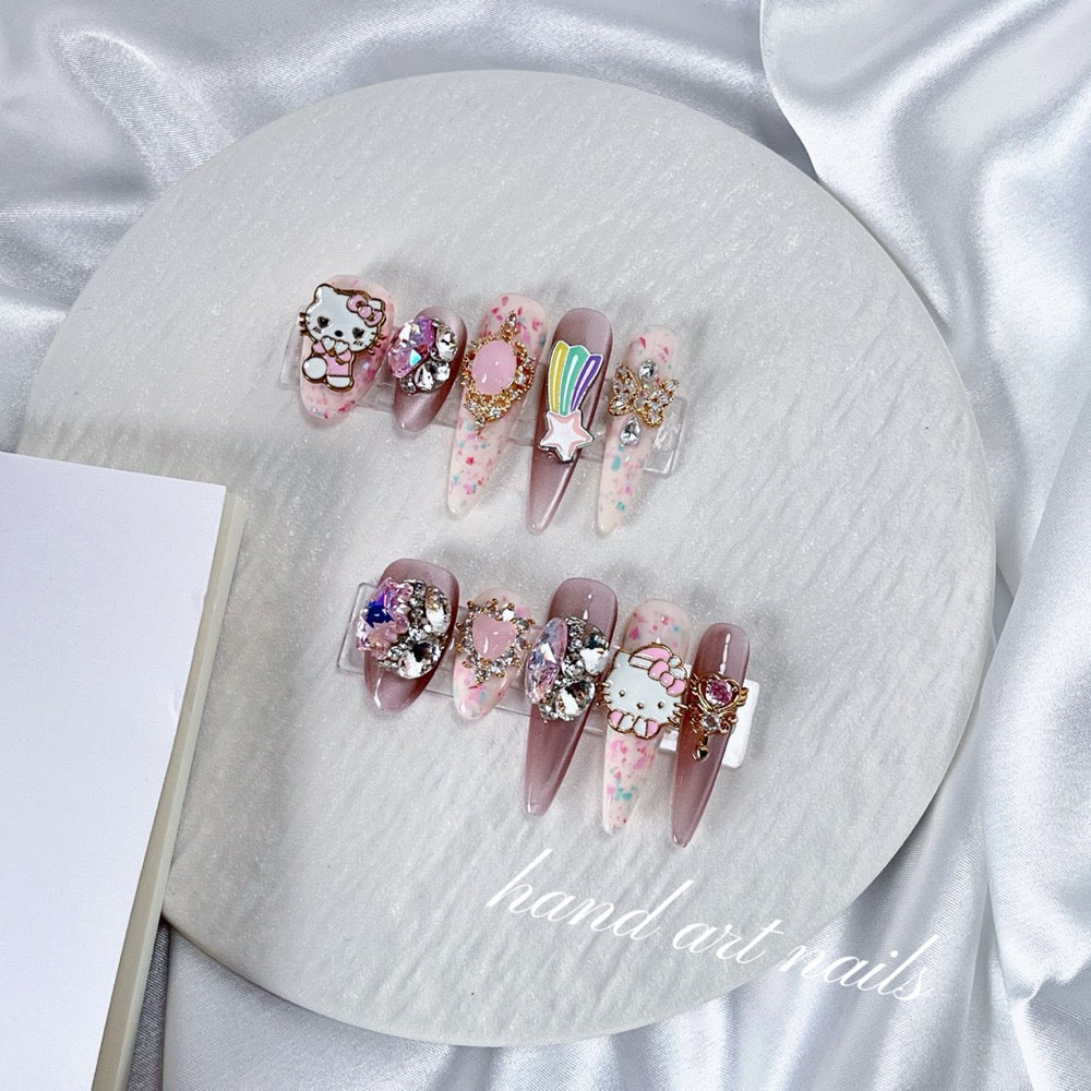 Blush Cat Charm Luxury Handmade Press On Nails