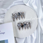 Smoky Silver Gothic Crystal Handmade Press On Nails