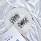 Smoky Silver Gothic Crystal Handmade Press On Nails