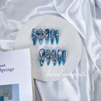 Ocean Blue Crystal Handmade Press On Nails