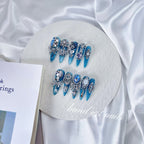 Ocean Blue Crystal Handmade Press On Nails
