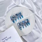 Ocean Blue Crystal Handmade Press On Nails