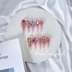 Blush Pink Butterfly Crystal Handmade Press On Nails