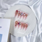 Blush Pink Butterfly Crystal Handmade Press On Nails