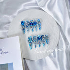 Electric Blue Crystal Luxury Handmade Press On Nails