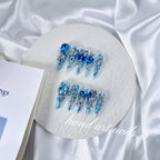 Electric Blue Crystal Luxury Handmade Press On Nails