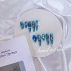 Turquoise Blue Gem Handmade Press On Nails