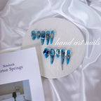 Turquoise Blue Gem Handmade Press On Nails