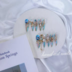 Crystal Aqua Garden Handmade Press On Nails
