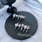 Black and Purple Sparkling Rhinestone Handmade Long Press-On Nails