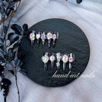 Black and Purple Sparkling Rhinestone Handmade Long Press-On Nails