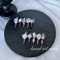 Black and Purple Sparkling Rhinestone Handmade Long Press-On Nails