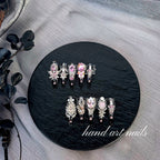 Black Pink Gemstone Handmade Press-On Nails