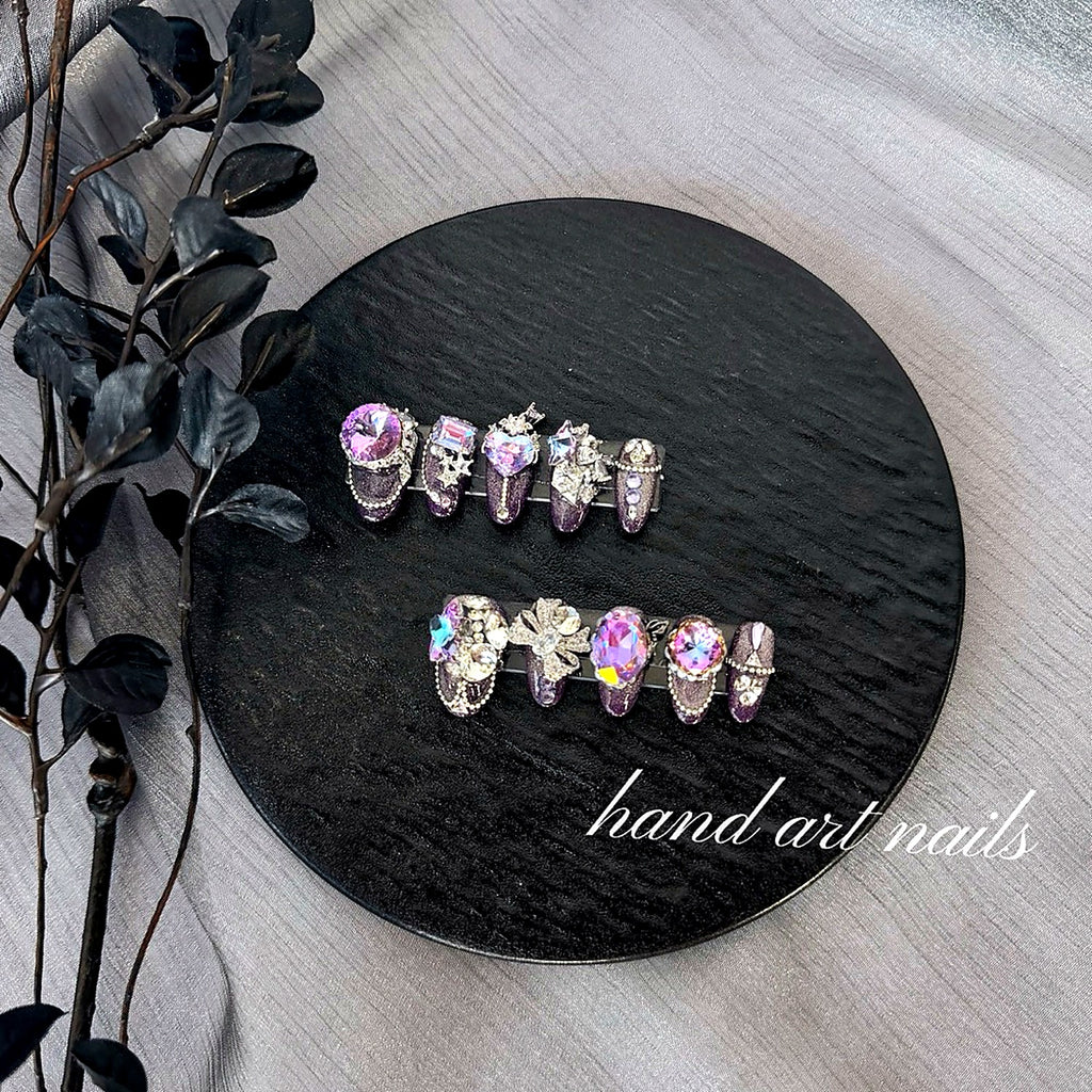 Purple Glitter Handmade Luxury Crystal Embellished Press-On Nails