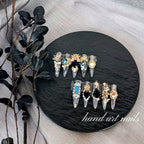 Black Silver Luxury Gemstone Handmade Press-On Nails