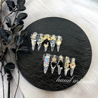 Black Silver Luxury Gemstone Handmade Press-On Nails
