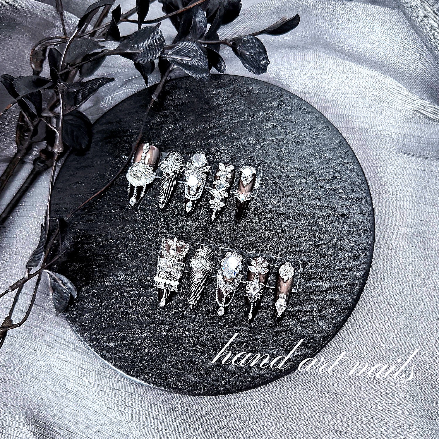 Black and Silver Luxury Handmade Press-On Nails