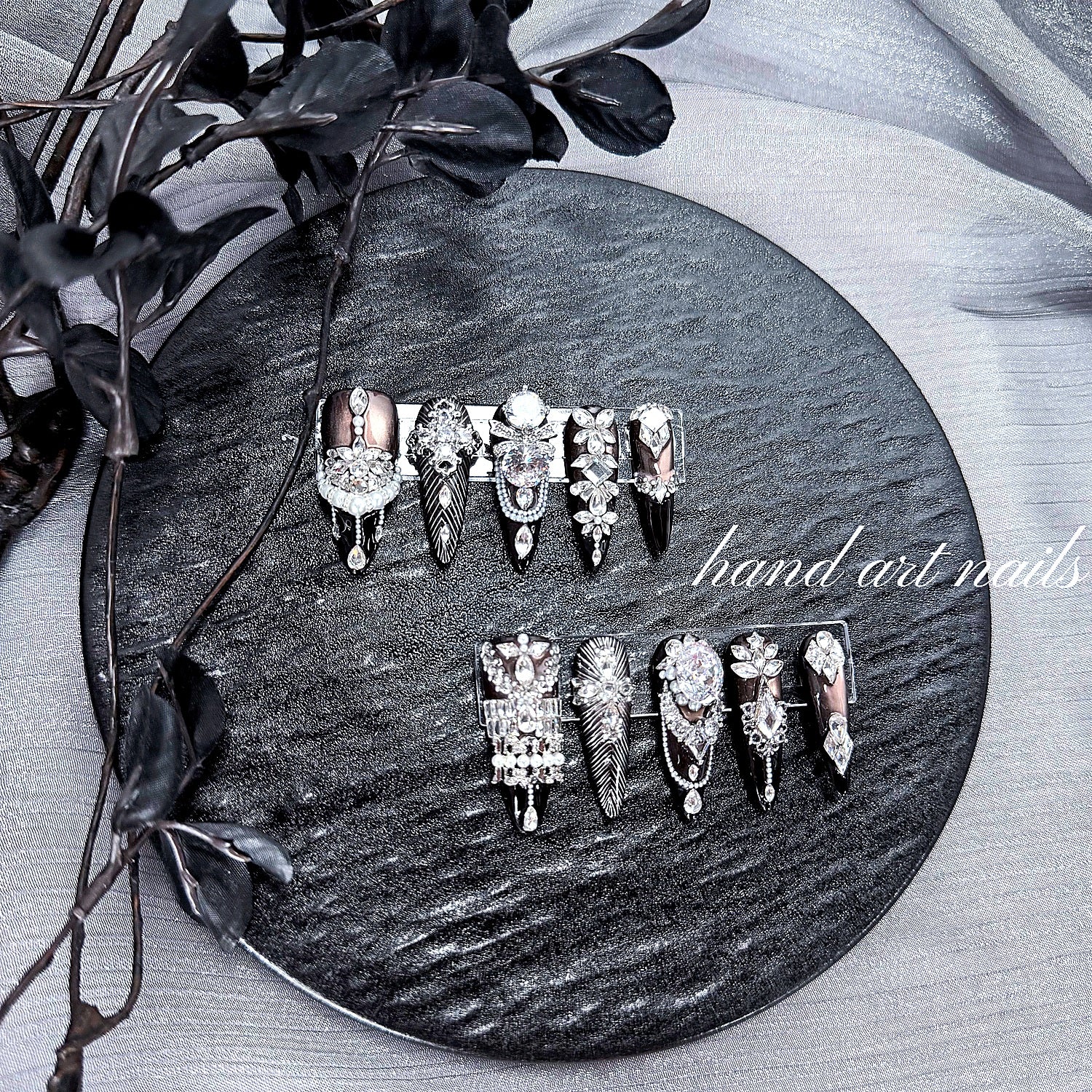 Black and Silver Luxury Handmade Press-On Nails