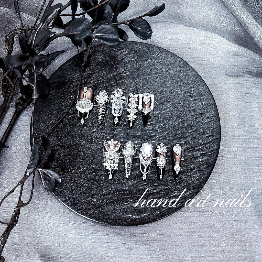 Black and Silver Luxury Handmade Press-On Nails