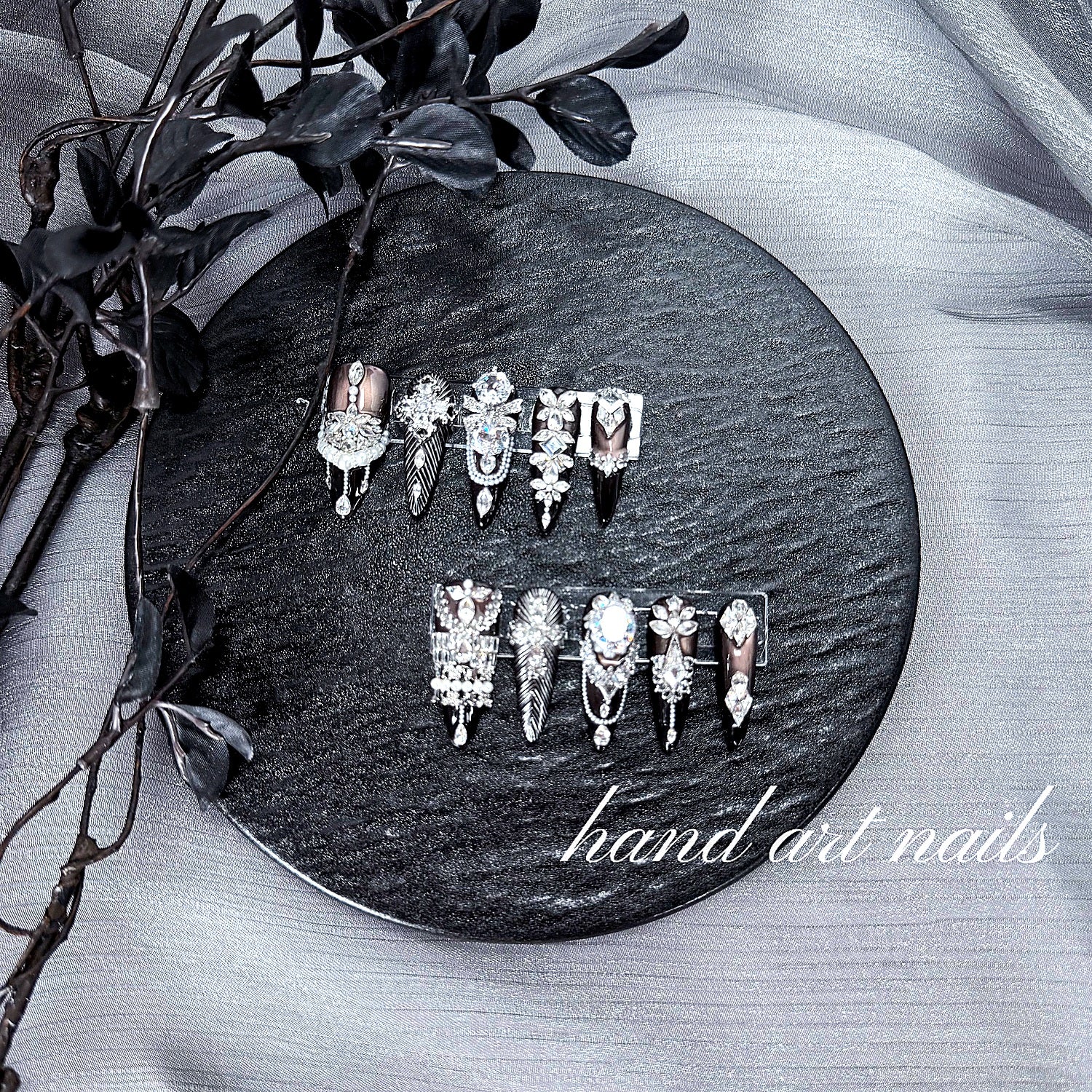 Black and Silver Luxury Handmade Press-On Nails