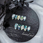 Luxury Blue-Green Gemstone Handmade Press-On Nails