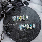 Luxury Blue-Green Gemstone Handmade Press-On Nails
