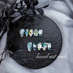 Luxury Blue-Green Gemstone Handmade Press-On Nails