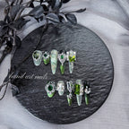 "Emerald Dark Fairy" - 3D Jeweled Gothic Mismatched Press-On Nails