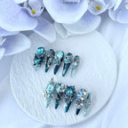 handartnails: "Emerald Siren" – Aqua Crystal Rose 3D Handmade Stiletto Nails