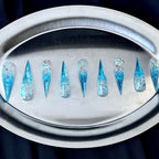 Arctic Shards - Blue Silver Foil Handmade Dragon Press-On Nails