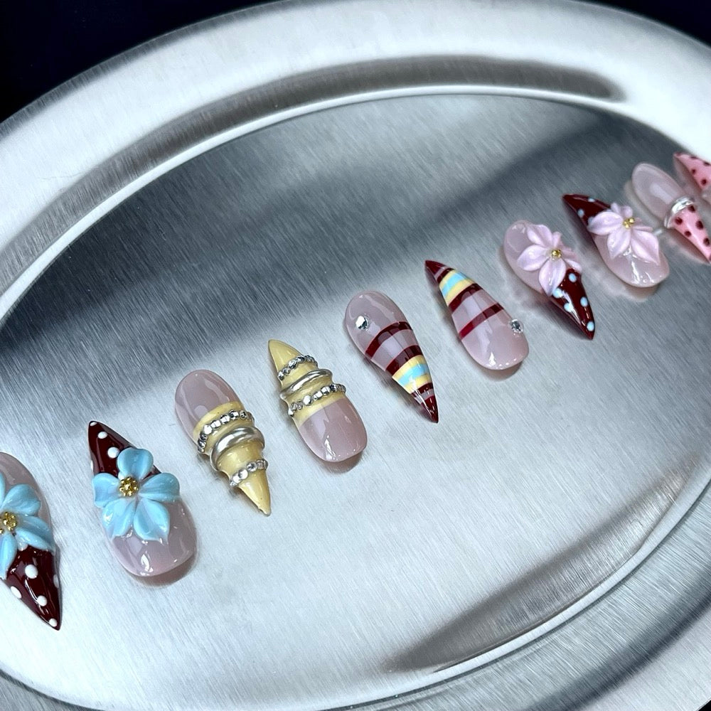 Candy Coast - Pastel 3D Floral Handmade Dragon Press-On Nails