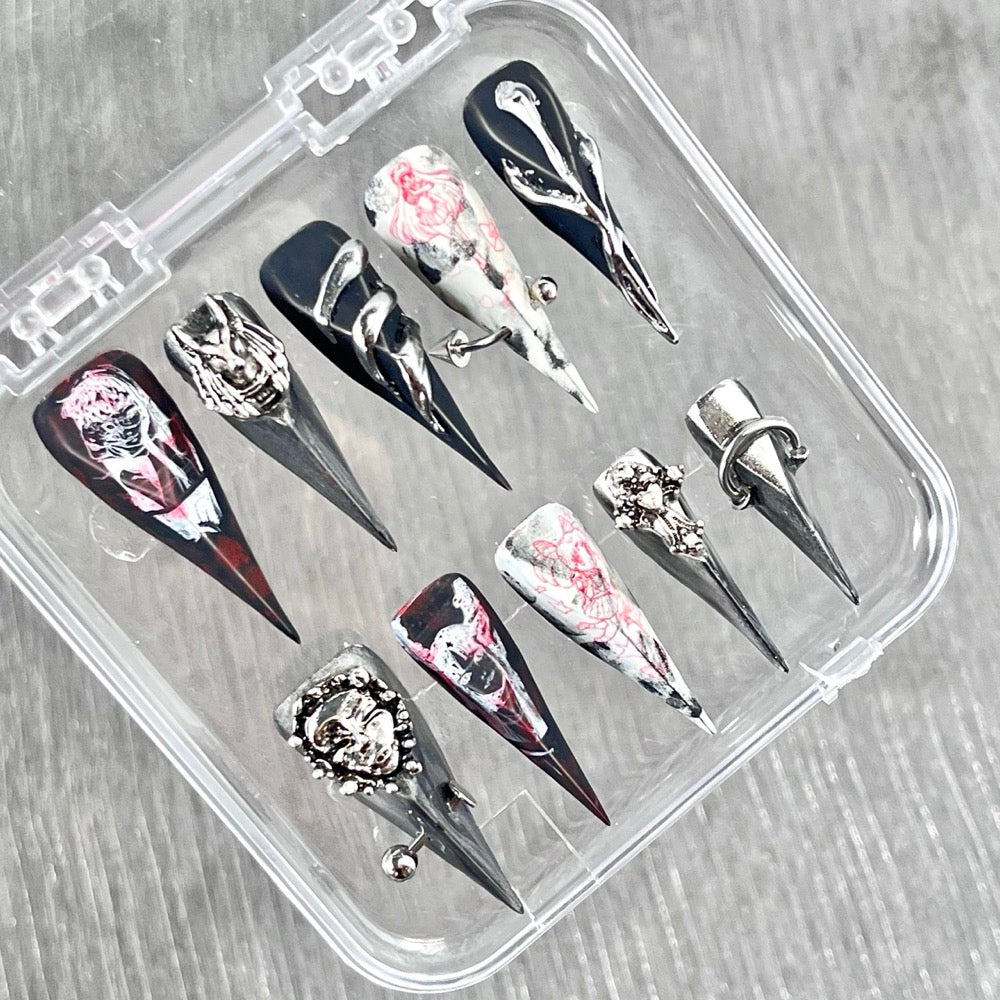 "Demonic Sketch Horror" - 3D Heavy Metal Gothic Nails