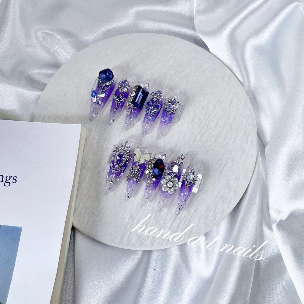 Amethyst Galaxy Crystal Handmade Press On Nails - Handartnails