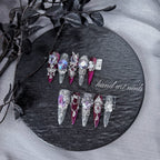 "Amethyst Royal Core" - 3D Jeweled Plum Mismatched Press-On Nails - Handartnails