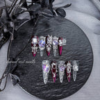 "Amethyst Royal Core" - 3D Jeweled Plum Mismatched Press-On Nails - Handartnails