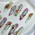 Verdant Opulence - Baroque Floral Jewel Press-On Nails