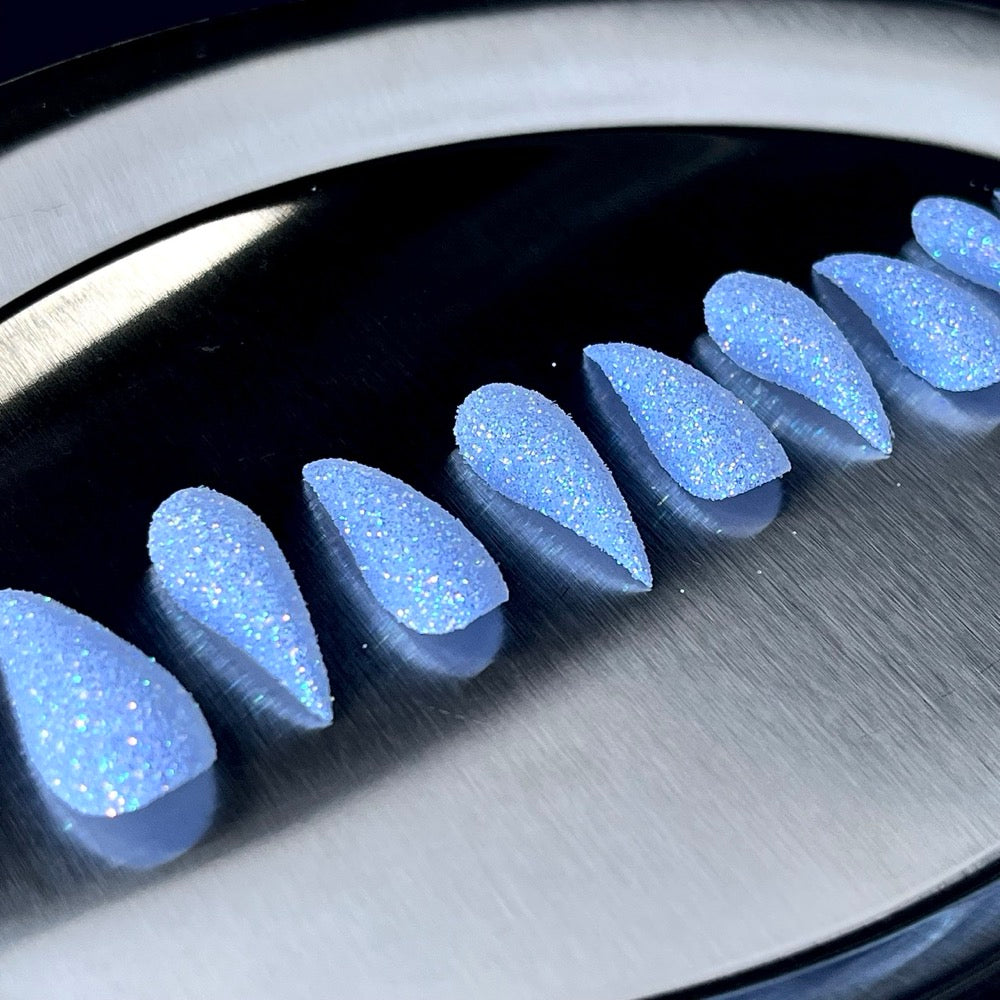 Periwinkle Stardust - Lavender Blue Glitter Handmade Dragon Press-On Nails