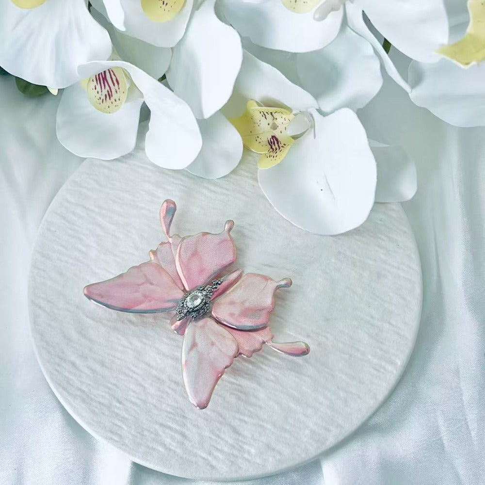 handartnails: "Pink Butterfly Muse" – 11pcs Crystal Pearl 3D Butterfly Handmade Stiletto Nails