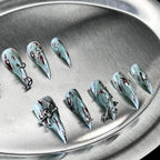 Glacial Cross - Icy Blue Gothic Handmade Cat Claw Press-On Nails