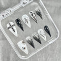"Monochrome Metal Studs" - 3D Punk Rock Press-On Nails