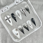 "Monochrome Metal Studs" - 3D Punk Rock Press-On Nails