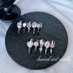 Black and Purple Sparkling Rhinestone Handmade Long Press-On Nails - Handartnails