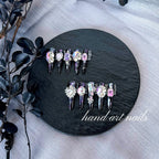 Black and Purple Sparkling Rhinestone Handmade Long Press-On Nails - Handartnails
