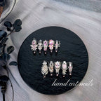Black Pink Gemstone Handmade Press-On Nails - Handartnails