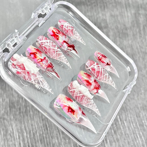 "Bloody Cherub Web" - 3D Gothic Horror Press-On Nails - Handartnails